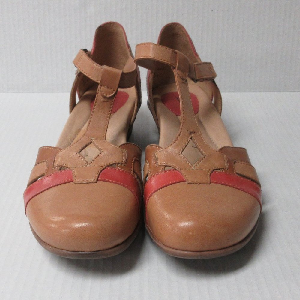 Women’s Tan and Coral Low Heel Sandals - Picture 2 of 11
